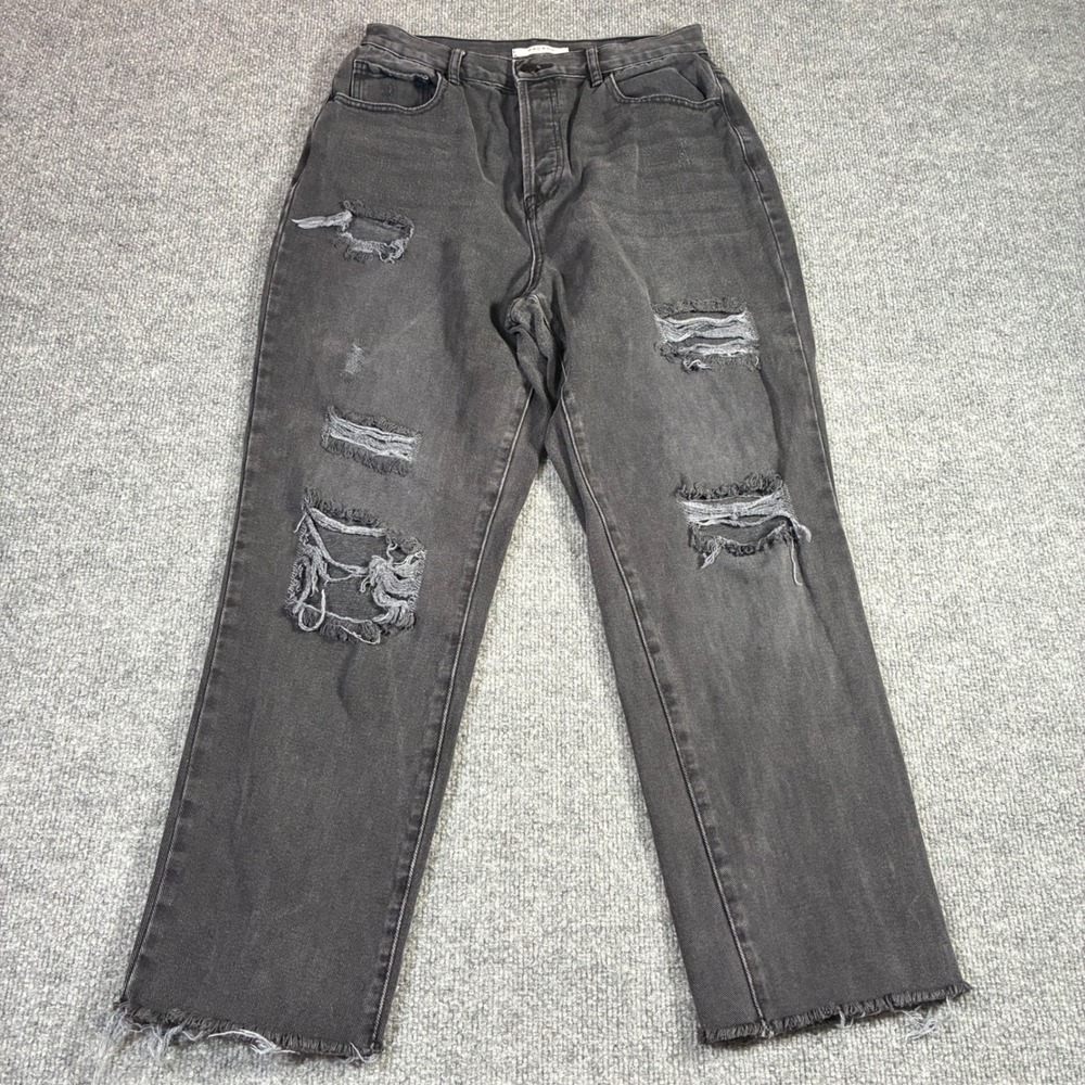 PacSun High Rise Straight Jeans Womens 29 Black‎ Distressed Raw Hem Button Fly